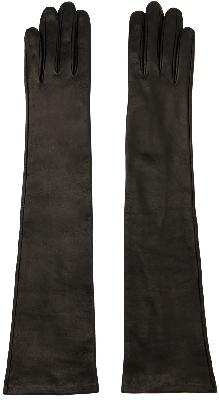 Dries Van Noten Black Long Leather Gloves