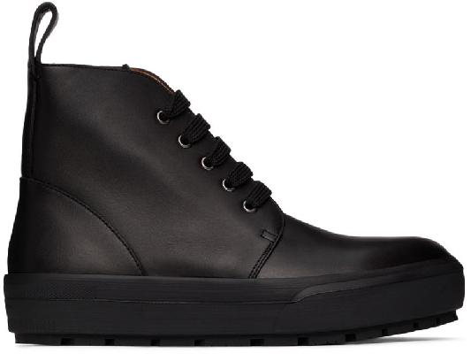 Dries Van Noten Black Leather Lace-Up Boots