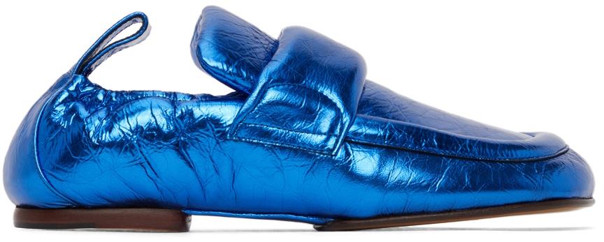 Dries Van Noten Blue Metallic Leather Padded Loafers