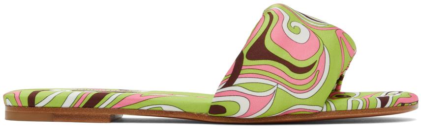 Emilio Pucci Green Onde-Print Sandals