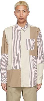 Engineered Garments Tan & Off-White Broadcloth Candy Stripe Shirt