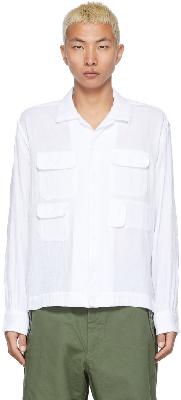 Engineered Garments White Cotton Crepe Bowling Shirt