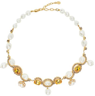 Erdem Gold Crystal & Pearl Swirl Necklace
