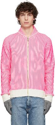ERL Pink & White Wool Zip-Up Sweater