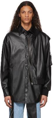 Feng Chen Wang Black Faux-Leather Deconstructed Jacket