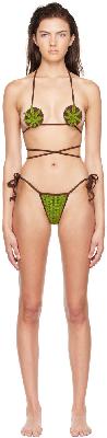 GCDS SSENSE Exclusive Green & Brown Crocheted Bikini