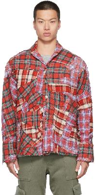 Greg Lauren Red Check Stitchwork Plaid Boxy Shirt