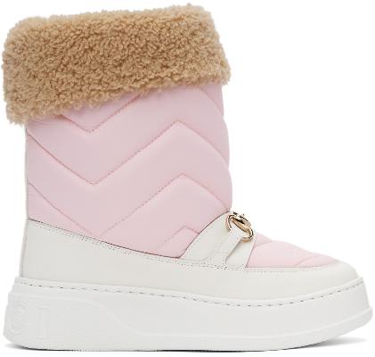 Gucci Pink Chevron & Horsebit Boots