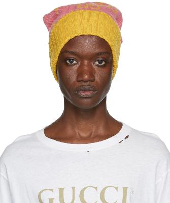 Gucci Pink & Yellow Wool GG Beanie