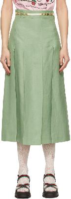 Gucci Green Viscose & Linen Pleated Skirt