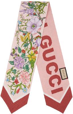 Gucci Pink Silk Floral Neck Bow