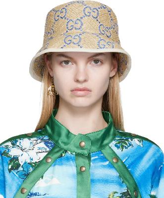 Gucci Beige Raffia Effect GG Bucket Hat