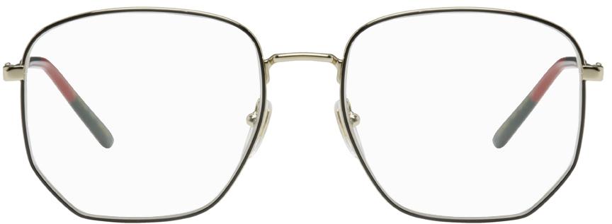 Gucci Gold & Black Geometric Optical Glasses