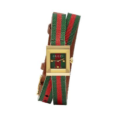 Gucci Gold Square Web Double Wrap G-Frame Watch