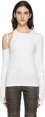 Helmut Lang White Luxe Pima Rib Cutout Single-Shoulder T-Shirt