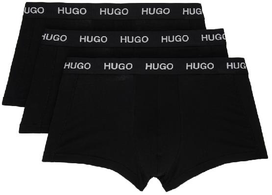 Hugo Three-Pack Black Logo Waistband Trunk Briefs