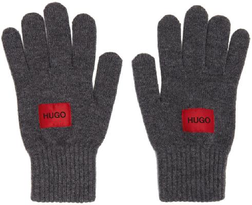 Hugo Grey Wool Logo Gloves