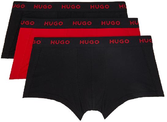 Hugo Three-Pack Black & Red Logo Boxer Briefs