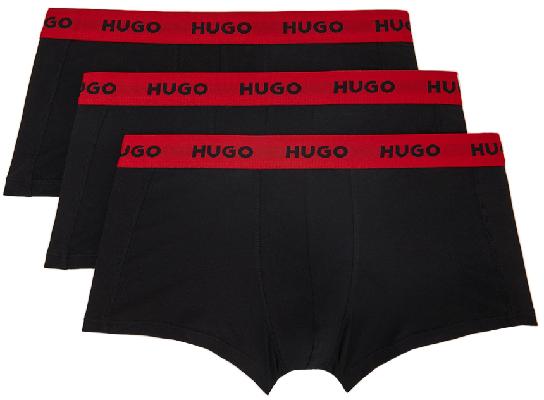 Hugo Three-Pack Black Logo Boxer Briefs