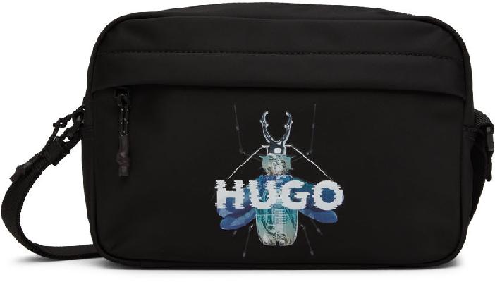 Hugo Black Cyber-Bug Logo Messenger Bag