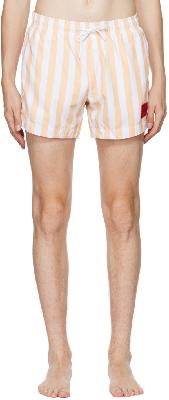Hugo White & Yellow Striped Swim Shorts