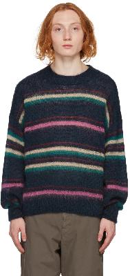 Isabel Marant Navy & Multicolor Stripe Mohair Drussellh Sweater