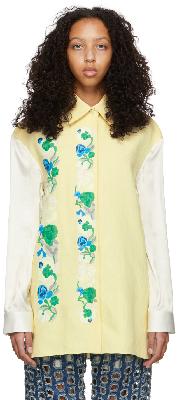 Jil Sander Green Linen Embroidered Floral Shirt