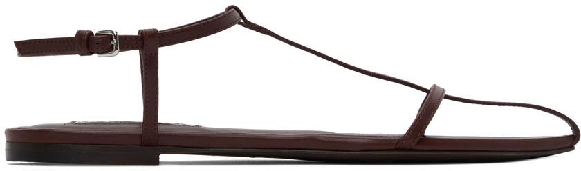 Jil Sander Brown Agnellato Flat Sandals