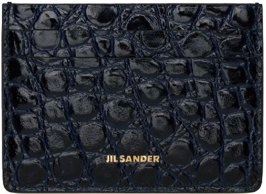 Jil Sander Navy Croc Credit Card Holder