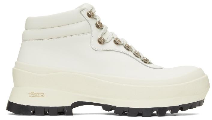 Jil Sander Off-White Leather Hiking Boots