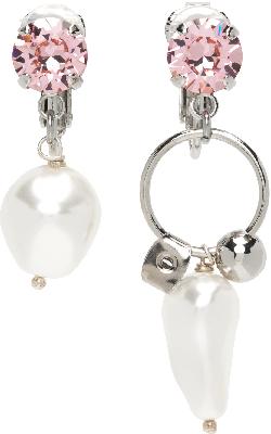 Justine Clenquet SSENSE Exclusive Silver & Pink Deva Clip-On Earrings