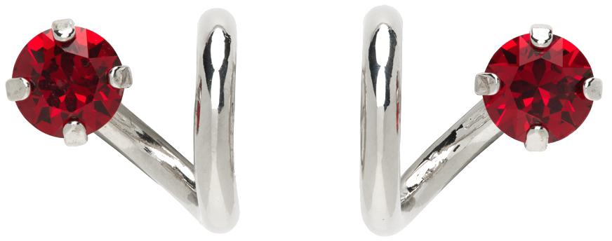 Justine Clenquet SSENSE Exclusive Silver & Red Vickie Earrings