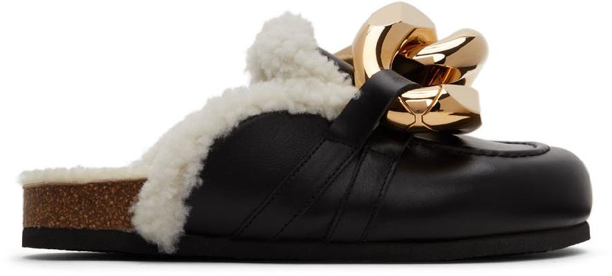 JW Anderson Black Shearling Chain Loafers