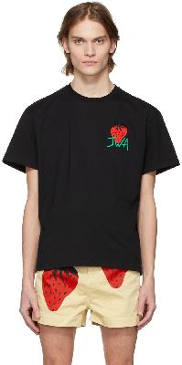 JW Anderson Black Embroidered 'JWA' Strawberry T-Shirt