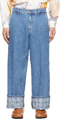 JW Anderson Blue Logo Grid Cuff Jeans