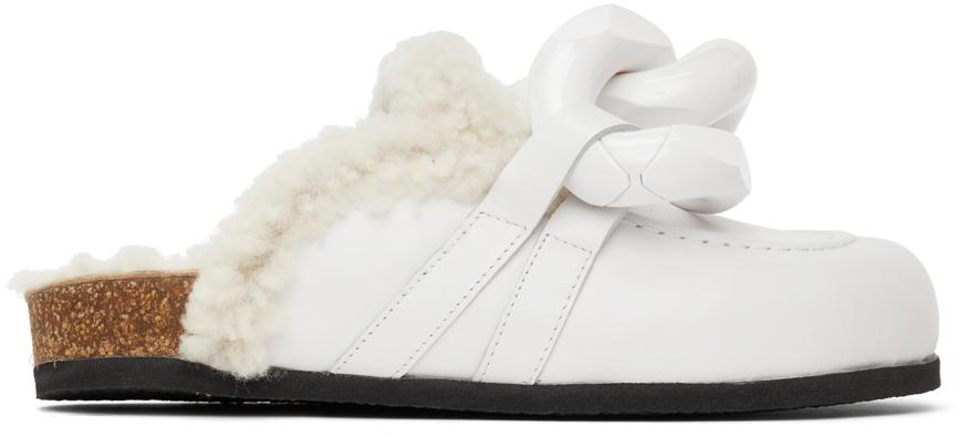 JW Anderson White Shearling Chain Loafer Mules