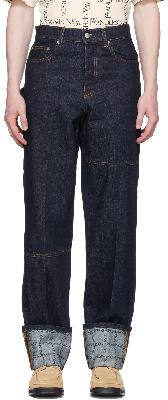 JW Anderson Indigo Logo Grid Turn Up Workwear Jeans