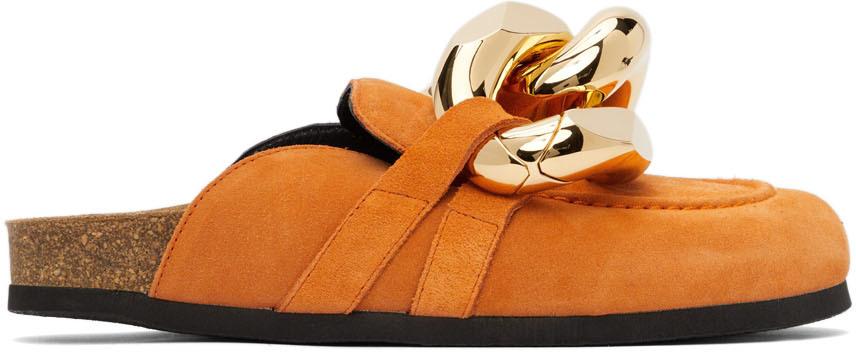 JW Anderson Orange Suede Chain Loafers