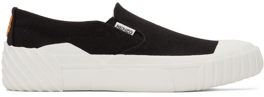 Kenzo Black & White Crest Slip-On Low Sneakers