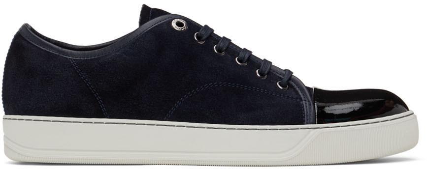 Lanvin Navy Suede Patent Toe Sneakers
