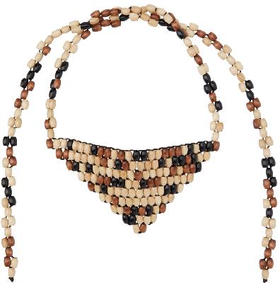 Lemaire Brown & Beige Wood Pearl Bandana Necklace