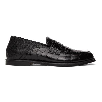 Loewe Black Croc-Embossed Slip-On Loafers