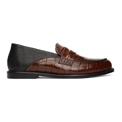 Loewe Brown & Black Croc-Embossed Slip-On Loafers