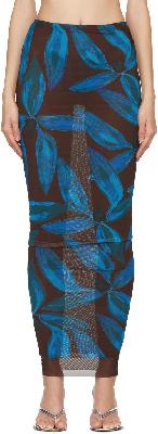 Louisa Ballou Brown & Blue Mesh Pencil Skirt