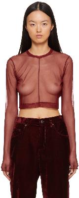 Marc Jacobs Burgundy 'The Cropped ' Long Sleeve Mesh T-Shirt