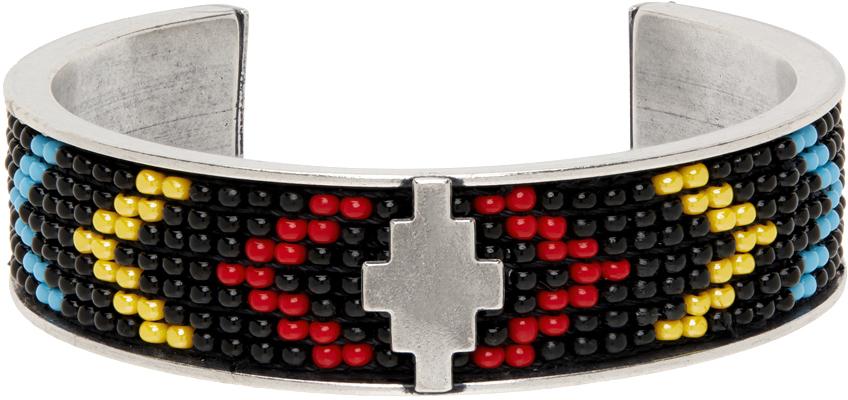 Marcelo Burlon County of Milan Black & Silver Cross Beads Rigid Bracelet