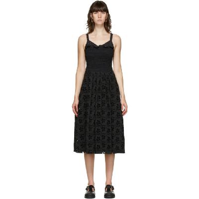 Marina Moscone Black Smocked Mid-Length Dress