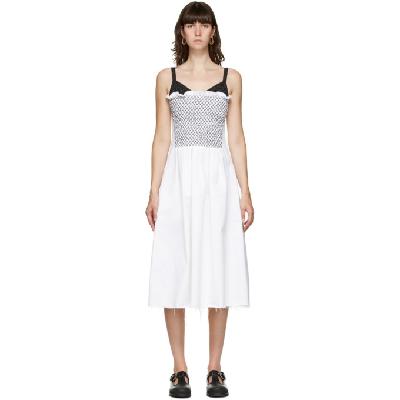 Marina Moscone White Smocked Mid-Length Dress