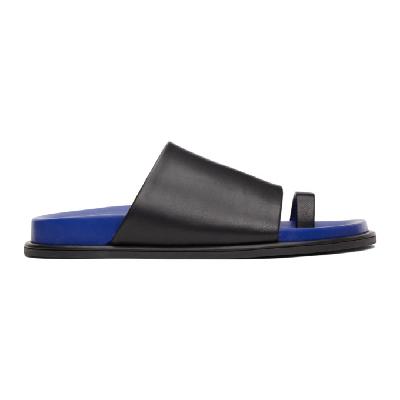 Marina Moscone Black & Blue Flat Toe Strap Sandals