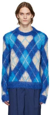 Marni Blue Iconic Mohair Argyle Sweater